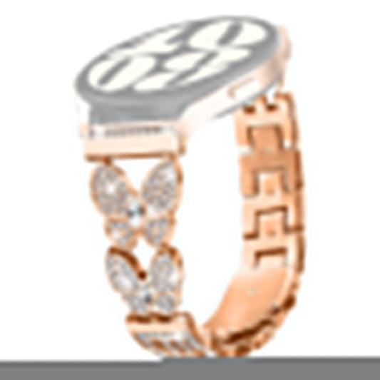 For Garmin Forerunner 255 Music Metal Band Butterfly Rhinestones Decor Watch Strap - Rose Gold