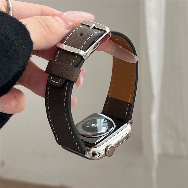 Leather Strap for Apple Watch Series 10 9 8 7 SE 6 5 4 3 2 1 42mm 41mm 40mm 38mm Tree Texture Watch Band - Blackish Green