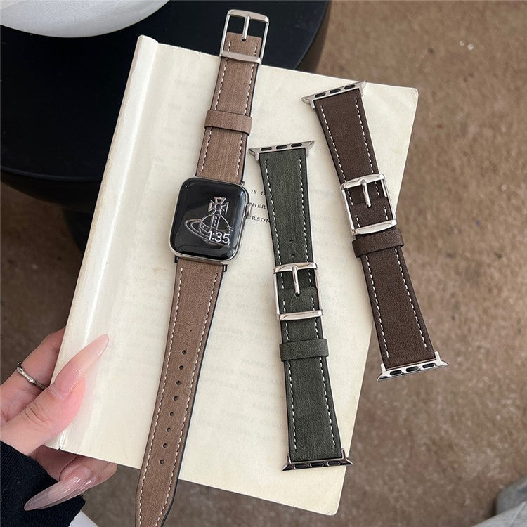 Leather Strap for Apple Watch Series 10 9 8 7 SE 6 5 4 3 2 1 42mm 41mm 40mm 38mm Tree Texture Watch Band - Blackish Green
