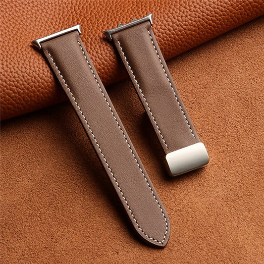 For Honor Watch 5 Leather Strap Folding Magnetic Buckle Pointed Tail Watch Band - Brown