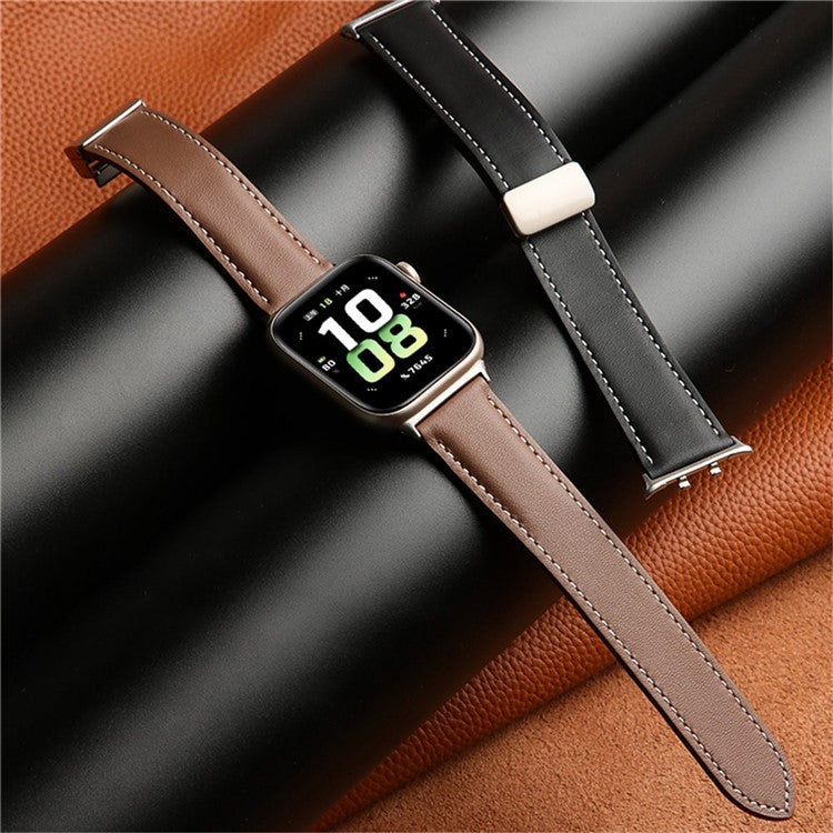For Honor Watch 5 Leather Strap Folding Magnetic Buckle Pointed Tail Watch Band - Brown