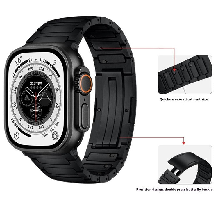 Titanium Metal Band For Apple Watch Series 10 Ultra 9 8 7 SE 6 5 4 3 2 1 46mm 49mm 45mm 44mm 42mm One-Piece Quick Release Watch Strap - Black
