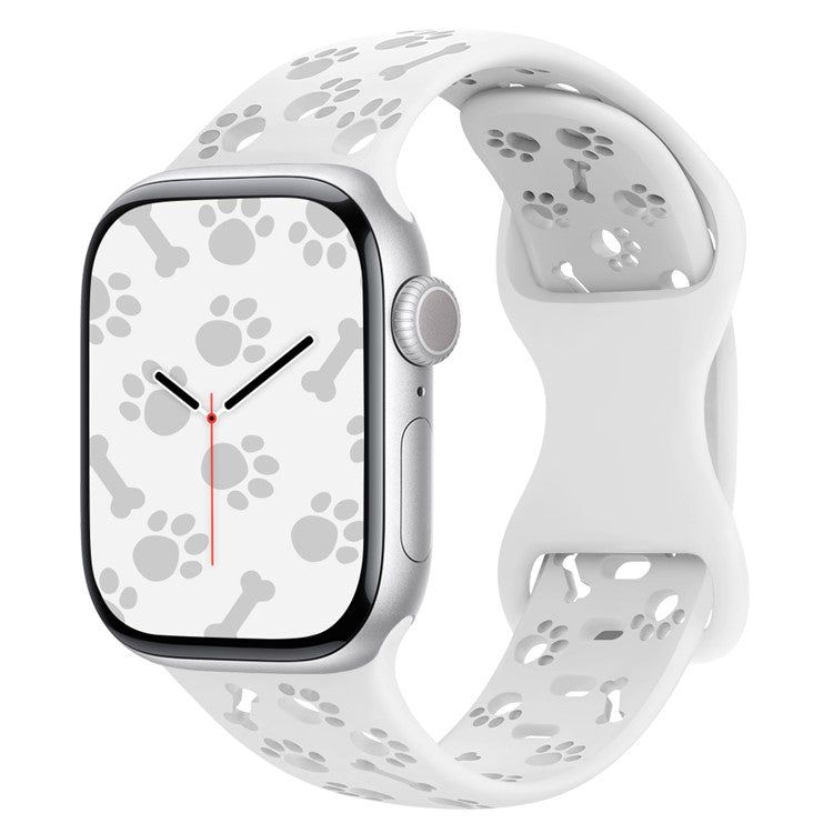 Silicone Band For Apple Watch Series 10 9 8 7 SE 6 5 4 3 2 1 42mm 41mm 40mm 38mm Dog Paw Bone Design Watch Strap - White