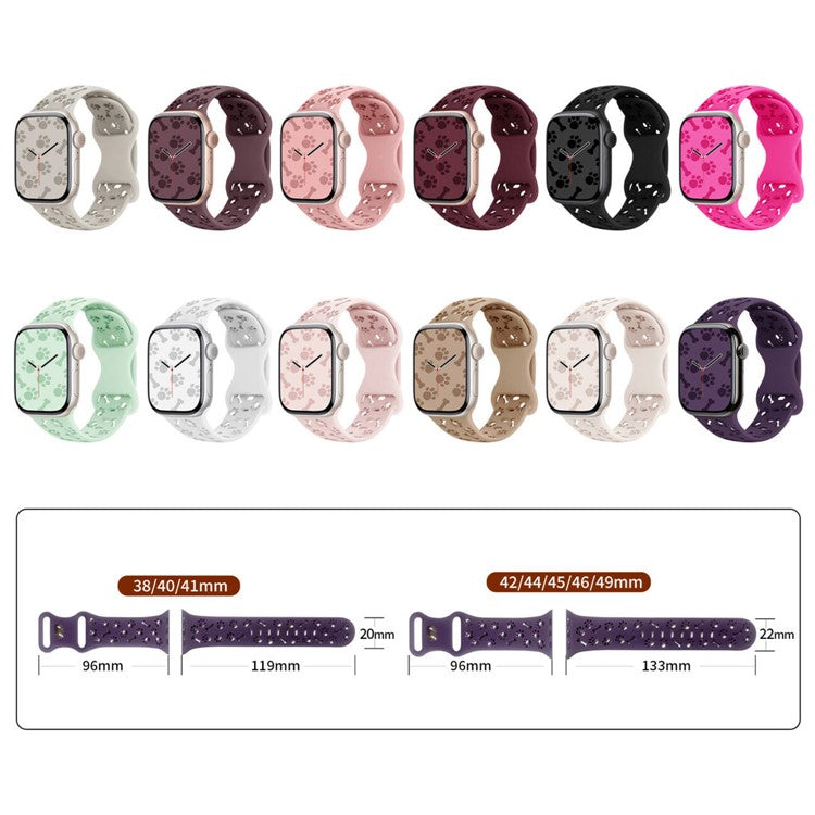 Silicone Band For Apple Watch Series 10 9 8 7 SE 6 5 4 3 2 1 42mm 41mm 40mm 38mm Dog Paw Bone Design Watch Strap - White