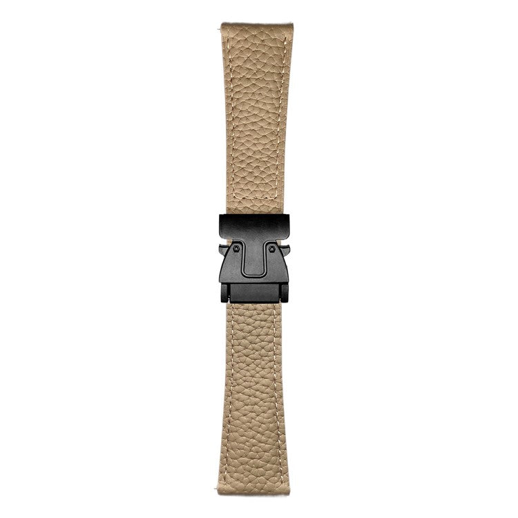 20mm Universal Genuine Cow Leather Strap Litchi Texture Magnetic Buckle Watch Band - Apricot