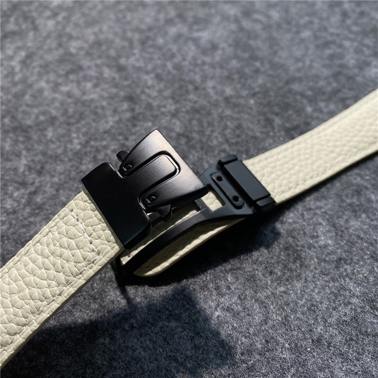 20mm Universal Genuine Cow Leather Strap Litchi Texture Magnetic Buckle Watch Band - Apricot