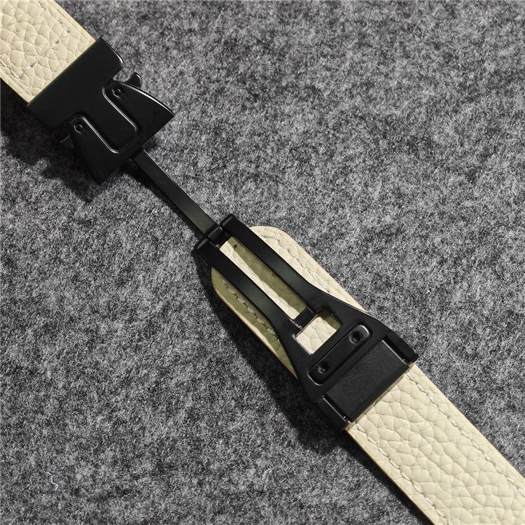 20mm Universal Genuine Cow Leather Strap Litchi Texture Magnetic Buckle Watch Band - Apricot