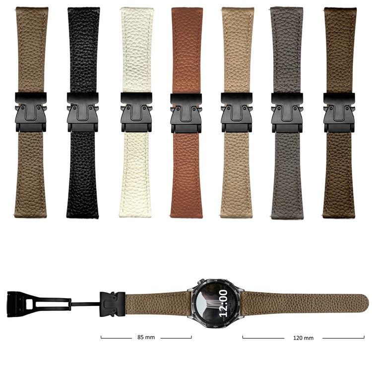 20mm Universal Genuine Cow Leather Strap Litchi Texture Magnetic Buckle Watch Band - Apricot