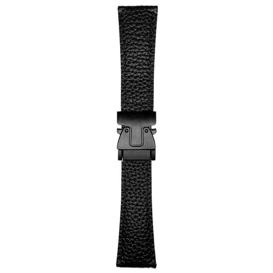 22mm Universal Genuine Cow Leather Strap Litchi Texture Magnetic Buckle Watch Band - Black