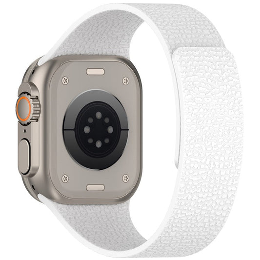 Watch Band for Apple Watch Series 10 Ultra 9 8 7 SE 6 5 4 3 2 1 46mm 49mm 45mm 44mm 42mm Litchi Texture Silicone Magnetic Strap - White