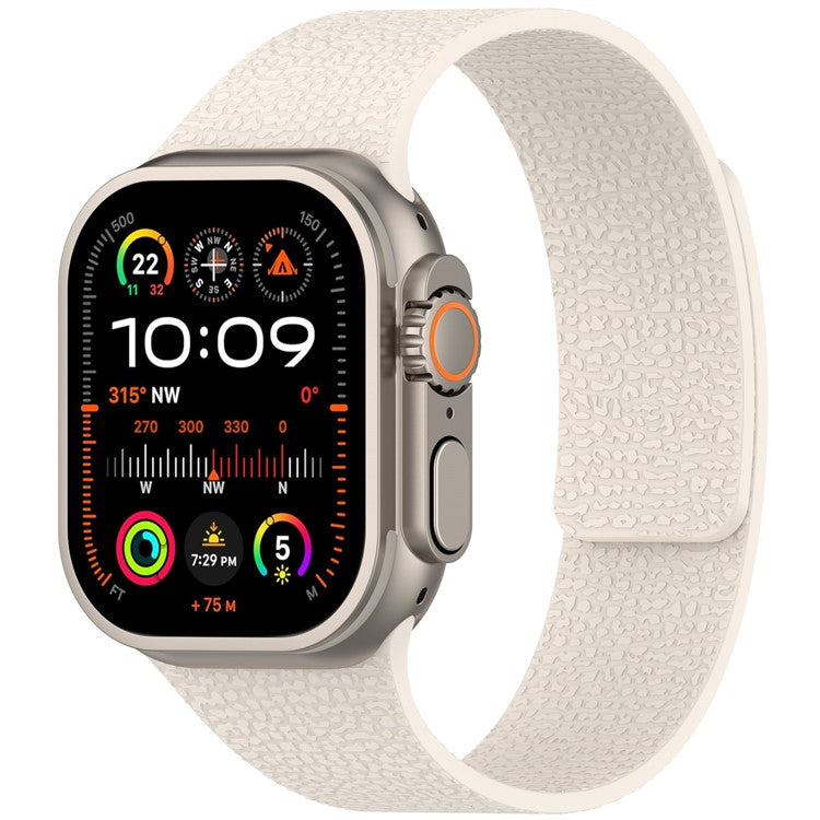 Watch Band for Apple Watch Series 10 Ultra 9 8 7 SE 6 5 4 3 2 1 46mm 49mm 45mm 44mm 42mm Litchi Texture Silicone Magnetic Strap - Starlight