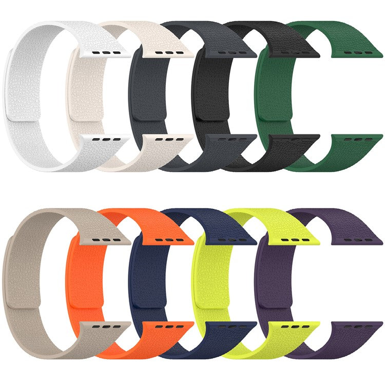Watch Band for Apple Watch Series 10 Ultra 9 8 7 SE 6 5 4 3 2 1 46mm 49mm 45mm 44mm 42mm Litchi Texture Silicone Magnetic Strap - Starlight