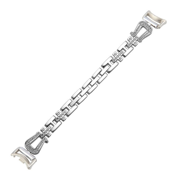 Metal Watch Strap for Xiaomi Smart Band 9 NFC / 9 / 8 U-Shaped Rhinestone Wrist Band - Silver