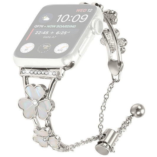 Watchband For Apple Watch Series 10 Ultra 9 8 7 SE 6 5 4 3 2 1 46mm 49mm 45mm 44mm 42mm Heart Clover Zinc Alloy Metal Strap - Starlight