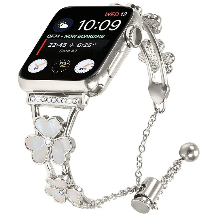 Watchband For Apple Watch Series 10 Ultra 9 8 7 SE 6 5 4 3 2 1 46mm 49mm 45mm 44mm 42mm Heart Clover Zinc Alloy Metal Strap - Starlight