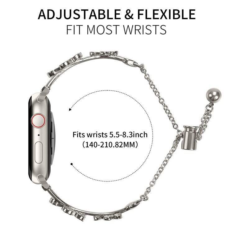 Watchband For Apple Watch Series 10 Ultra 9 8 7 SE 6 5 4 3 2 1 46mm 49mm 45mm 44mm 42mm Heart Clover Zinc Alloy Metal Strap - Starlight