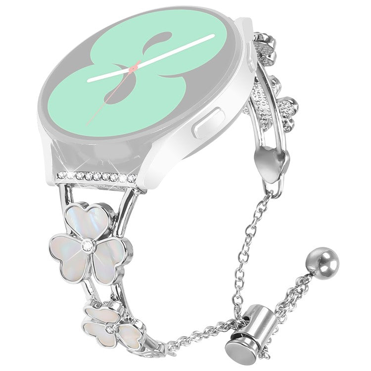 For Samsung Galaxy Watch 42mm Watchband Heart Clover Decor Silver Zinc Alloy Metal Strap