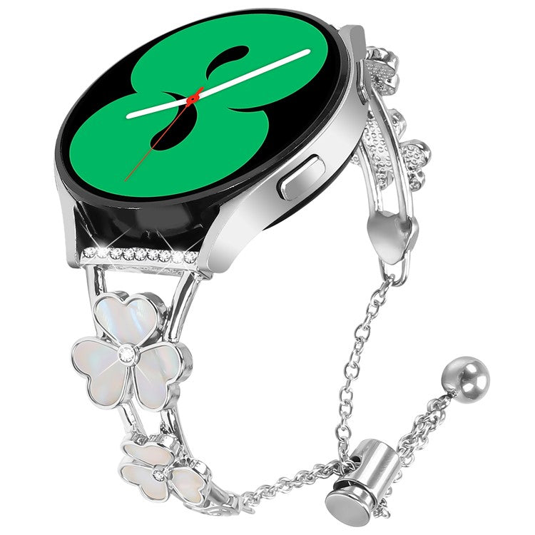 For Samsung Galaxy Watch 42mm Watchband Heart Clover Decor Silver Zinc Alloy Metal Strap
