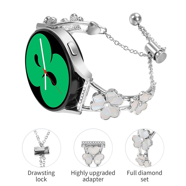 For Samsung Galaxy Watch 42mm Watchband Heart Clover Decor Silver Zinc Alloy Metal Strap