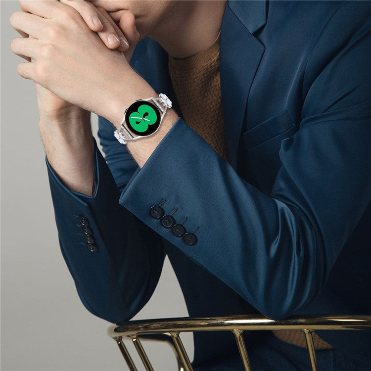 For Samsung Galaxy Watch 42mm Watchband Heart Clover Decor Silver Zinc Alloy Metal Strap