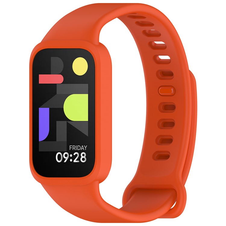 Silicone Band with Case for Xiaomi Smart Band 9 Active / Redmi Band 3 Smartwatch Replacement Strap - Orange