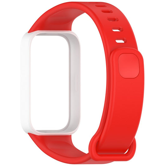 For Xiaomi Smart Band 9 Active / Redmi Band 3 Wristband Dual Color Silicone Strap with Watch Case - Red + White