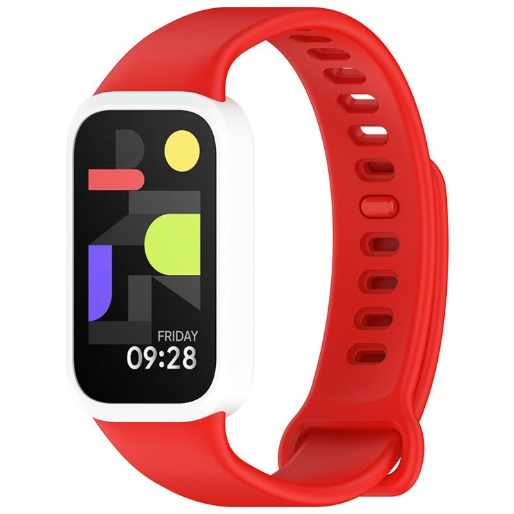 For Xiaomi Smart Band 9 Active / Redmi Band 3 Wristband Dual Color Silicone Strap with Watch Case - Red + White