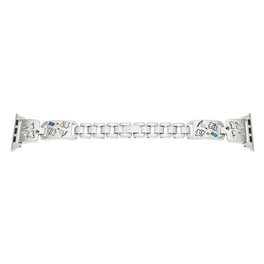 Metal Strap for Apple Watch Series 10 9 8 7 SE 6 5 4 3 2 1 42mm 41mm 40mm 38mm Watch Band Cat Pattern - Silver