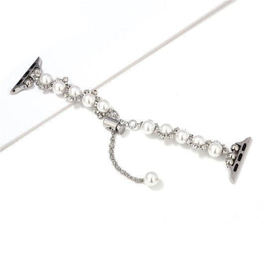 Pearl Decor Strap for Apple Watch Series 10 Ultra 9 8 7 SE 6 5 4 3 2 1 46mm 49mm 45mm 44mm 42mm Metal Watch Band - Silver