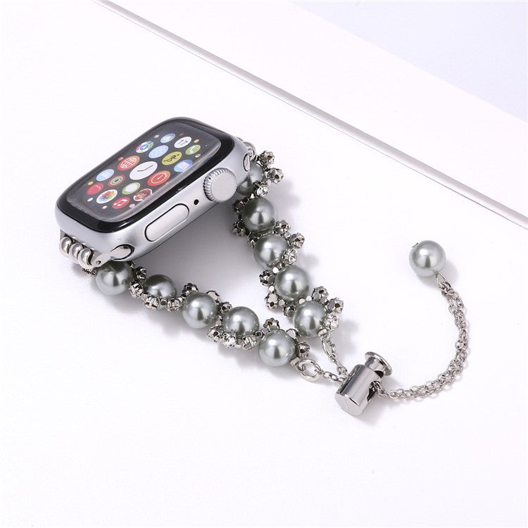 Pearl Decor Strap for Apple Watch Series 10 Ultra 9 8 7 SE 6 5 4 3 2 1 46mm 49mm 45mm 44mm 42mm Metal Watch Band - Silver