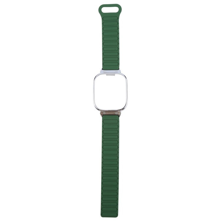 For Xiaomi Redmi Watch 5 / 4 Metal Silver Frame Integrated Magnetic Silicone Watch Band - Blackish Green+Black