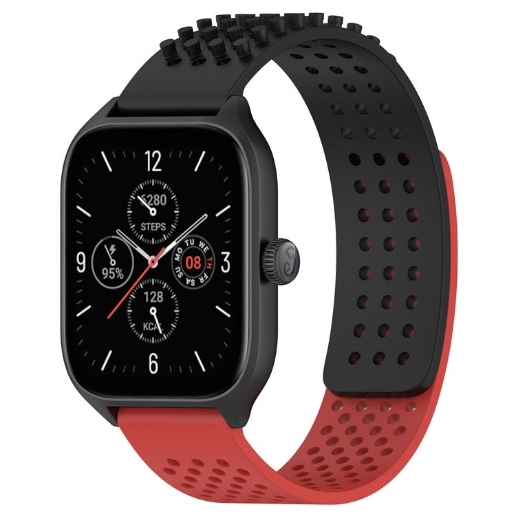 KALEBOL 20mm Silicone Strap for Samsung Galaxy Watch6 Classic 47mm / 43mm / Huawei Watch GT 3 Pro 43mm Flat Push Type Watch Band - Black+Red