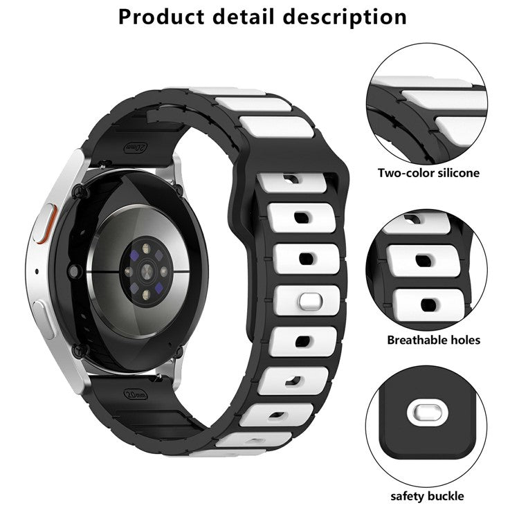 KALEBOL 22mm Dual Color Silicone Strap for Samsung Galaxy Watch3 45mm / Huawei Watch GT 5 46mm / GT 5 Pro 46mm Watch Band - White+Grey