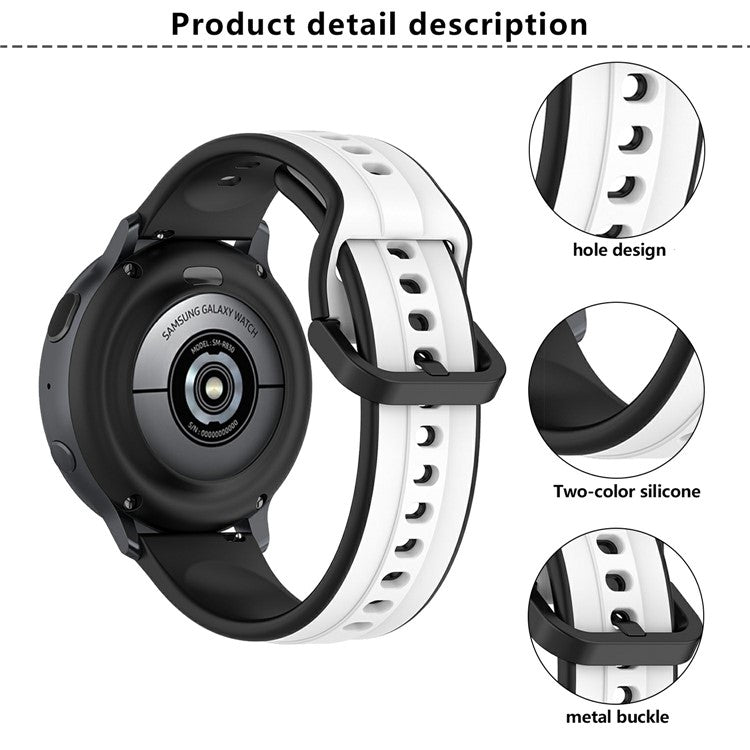 KALEBOL 20mm Silicone Watch Strap for Samsung Galaxy Watch6 Classic 47mm / 43mm / Huawei Watch GT 3 Pro 43mm Dual Color Wrist Band - White+Black