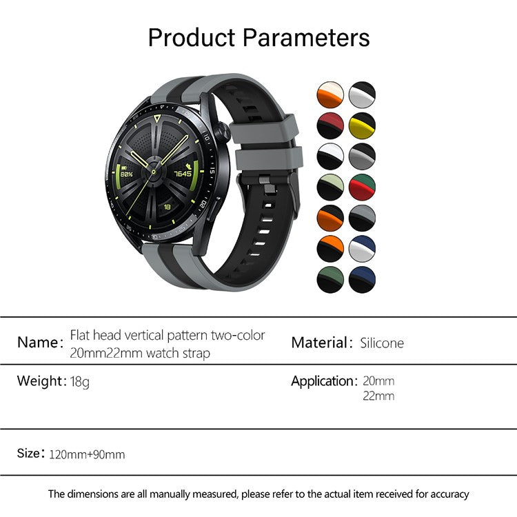 KALEBOL 20mm Dual Color Silicone Strap for Samsung Galaxy Watch6 Classic 47mm / 43mm / Huawei Watch GT 3 Pro 43mm Watch Band - Dark Blue+White