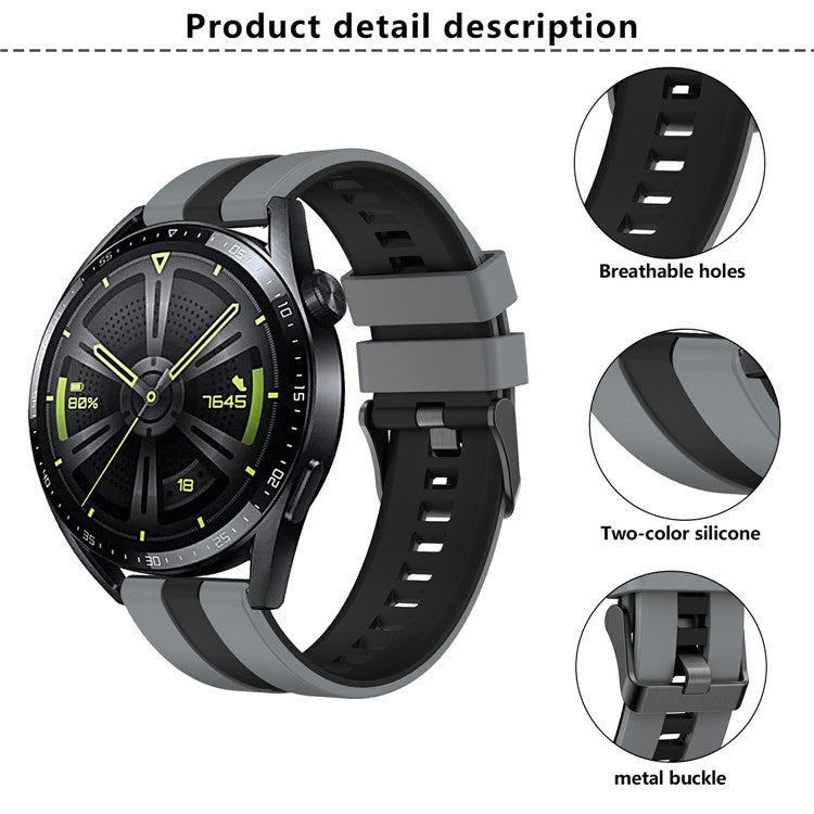 KALEBOL 22mm Dual Color Silicone Strap for Samsung Galaxy Watch3 45mm / Huawei Watch GT 5 46mm / GT 5 Pro 46mm Watch Band - Dark Blue+Black