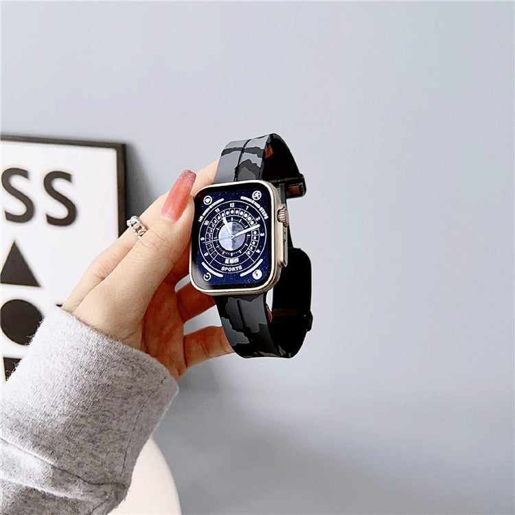 KALEBOL Camouflage Silicone Strap for Apple Watch Series 10 9 8 7 SE 6 5 4 3 2 1 42mm 41mm 40mm 38mm Magnetic Watch Band - Grey