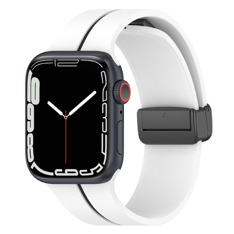 KALEBOL Magnetic Silicone Strap for Apple Watch Series 10 9 8 7 SE 6 5 4 3 2 1 42mm 41mm 40mm 38mm Stripe Watch Band - White+Black