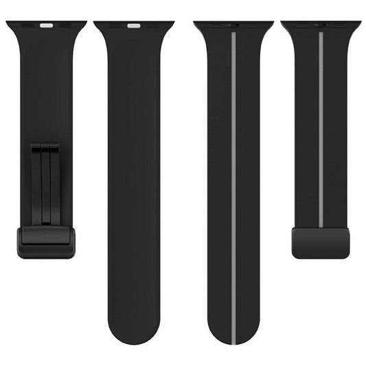 KALEBOL Magnetic Silicone Strap for Apple Watch Series 10 Ultra 9 8 7 SE 6 5 4 3 2 1 46mm 49mm 45mm 44mm 42mm Stripe Watch Band - Black+Grey