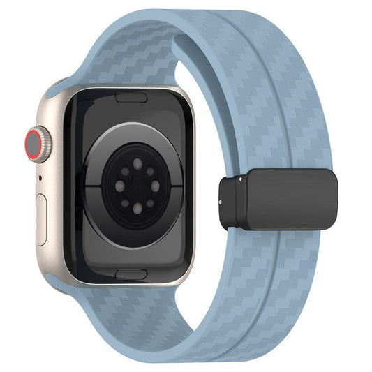 KALEBOL Magnetic Silicone Strap for Apple Watch Series 10 Ultra 9 8 7 SE 6 5 4 3 2 1 46mm 49mm 45mm 44mm 42mm Carbon Fiber Band - Sky Blue