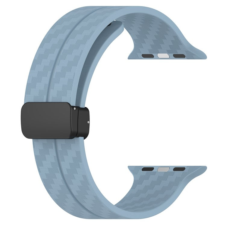 KALEBOL Magnetic Silicone Strap for Apple Watch Series 10 Ultra 9 8 7 SE 6 5 4 3 2 1 46mm 49mm 45mm 44mm 42mm Carbon Fiber Band - Sky Blue
