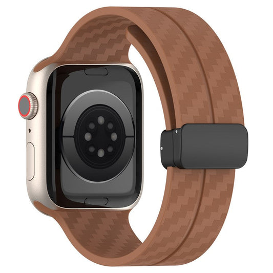 KALEBOL Magnetic Silicone Strap for Apple Watch Series 10 Ultra 9 8 7 SE 6 5 4 3 2 1 46mm 49mm 45mm 44mm 42mm Carbon Fiber Band - Brown