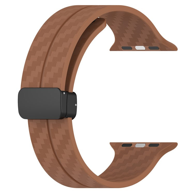 KALEBOL Magnetic Silicone Strap for Apple Watch Series 10 Ultra 9 8 7 SE 6 5 4 3 2 1 46mm 49mm 45mm 44mm 42mm Carbon Fiber Band - Brown