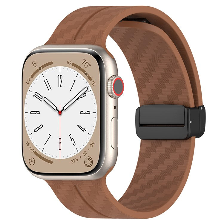 KALEBOL Magnetic Silicone Strap for Apple Watch Series 10 Ultra 9 8 7 SE 6 5 4 3 2 1 46mm 49mm 45mm 44mm 42mm Carbon Fiber Band - Brown