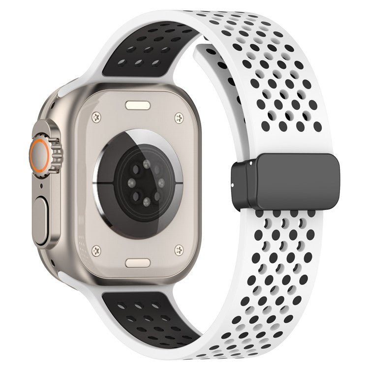 KALEBOL Magnetic Silicone Strap for Apple Watch Series 10 9 8 7 SE 6 5 4 3 2 1 42mm 41mm 40mm 38mm Dual Color Watch Band - White+Black