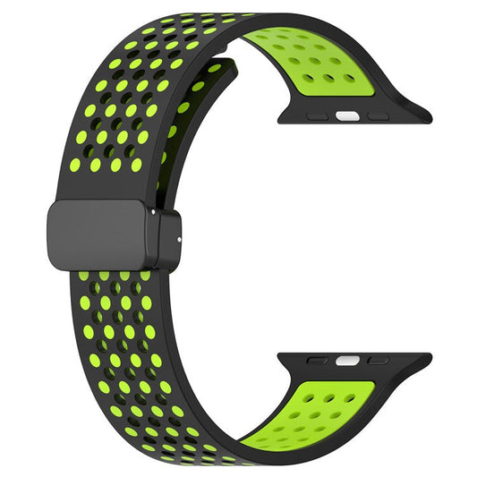KALEBOL Magnetic Silicone Strap for Apple Watch Series 10 Ultra 9 8 7 SE 6 5 4 3 2 1 46mm 49mm 45mm 44mm 42mm Dual Color Watch Band - Black+Lime