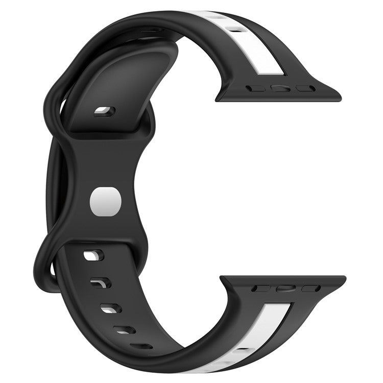 KALEBOL Dual Color Silicone Strap for Apple Watch Series 10 9 8 7 SE 6 5 4 3 2 1 42mm 41mm 40mm 38mm Butterfly Buckle Watch Band - Black+White
