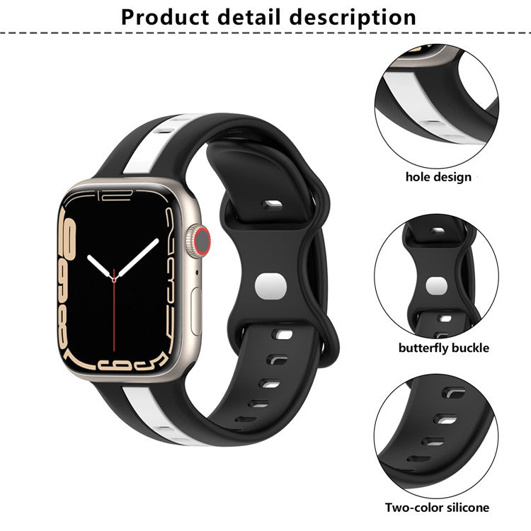 KALEBOL Dual Color Silicone Strap for Apple Watch Series 10 9 8 7 SE 6 5 4 3 2 1 42mm 41mm 40mm 38mm Butterfly Buckle Watch Band - Black+White