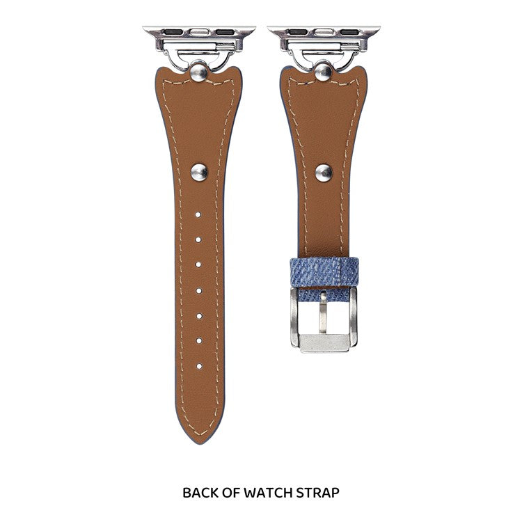 Watch Band For Apple Watch Series 10 Ultra 9 8 7 SE 6 5 4 3 2 1 46mm 49mm 45mm 44mm 42mm Metal D-Buckle Denim Leather Strap - Blue  /  Silver