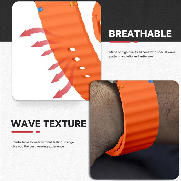 Watch Band for Garmin Fenix 8 51mm / Enduro 3 / Enduro 2 Quick Release Wavy Texture Silicone Strap with Silver Connector - Baby Blue